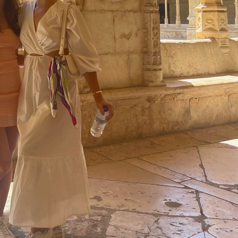 Astr White Maxi Dress with Colorful Scarf Accent